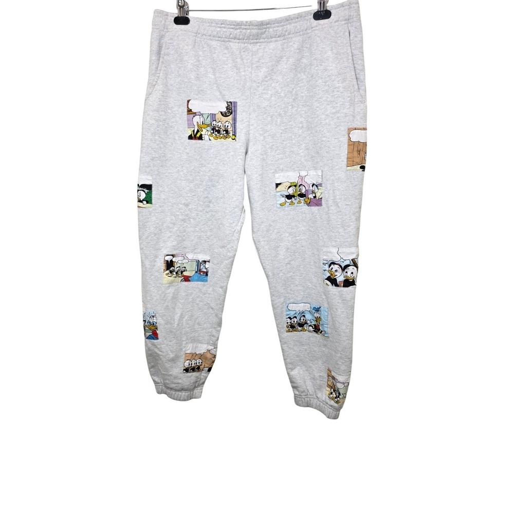 Disney Donald‎ Duck Printed Gray Patch Athletic Jogger Sweatpants Size L